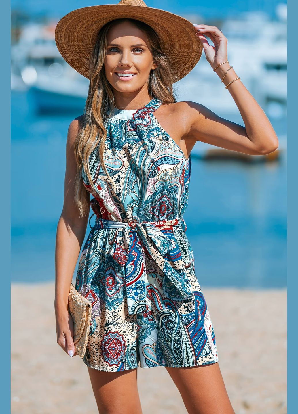 Комбінезон CUPSHE геометричний бірюзовий повсякденний поліестер