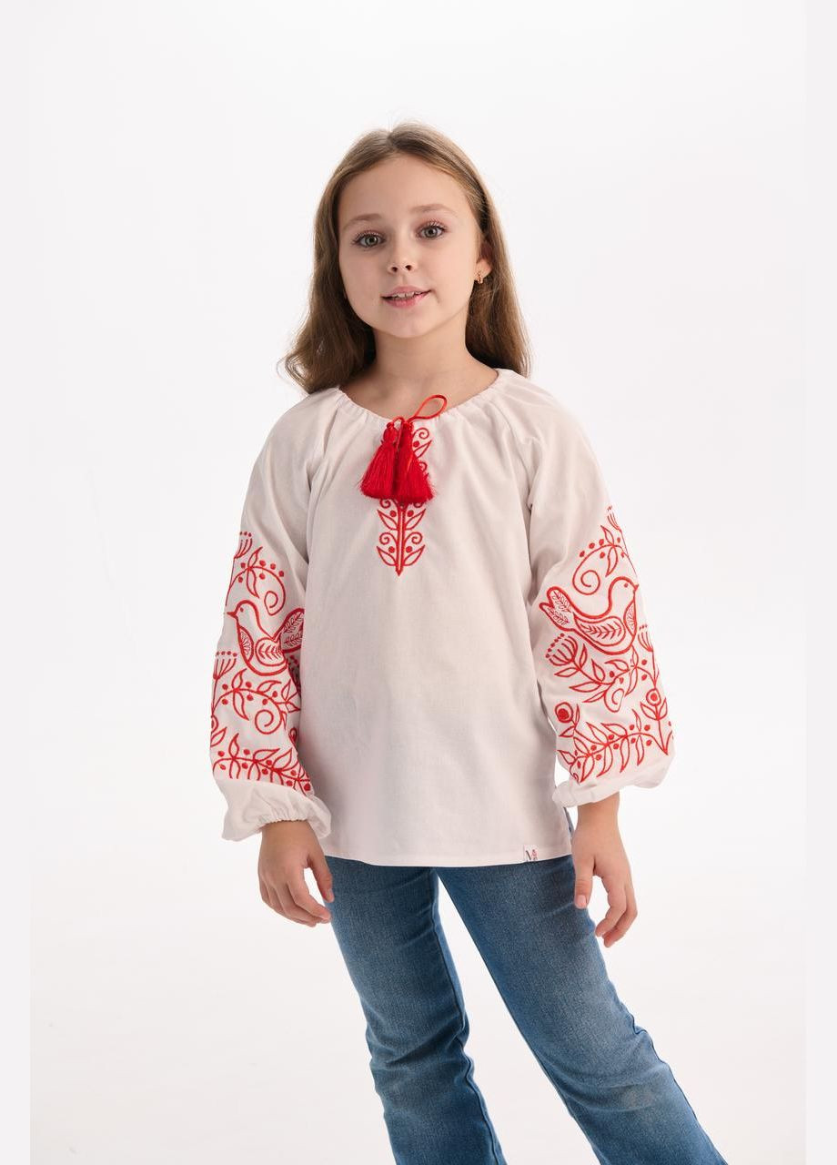 Белая вышиванка для девочки "голубка" MEREZHKA узор орнамент бязь (307152839)