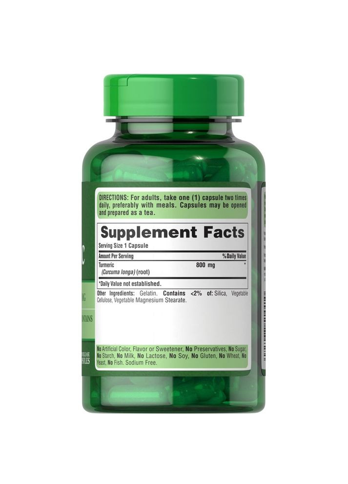 Куркума Puritan's Pride Turmeric 800 mg, 100 капсул Puritans Pride (370368794)