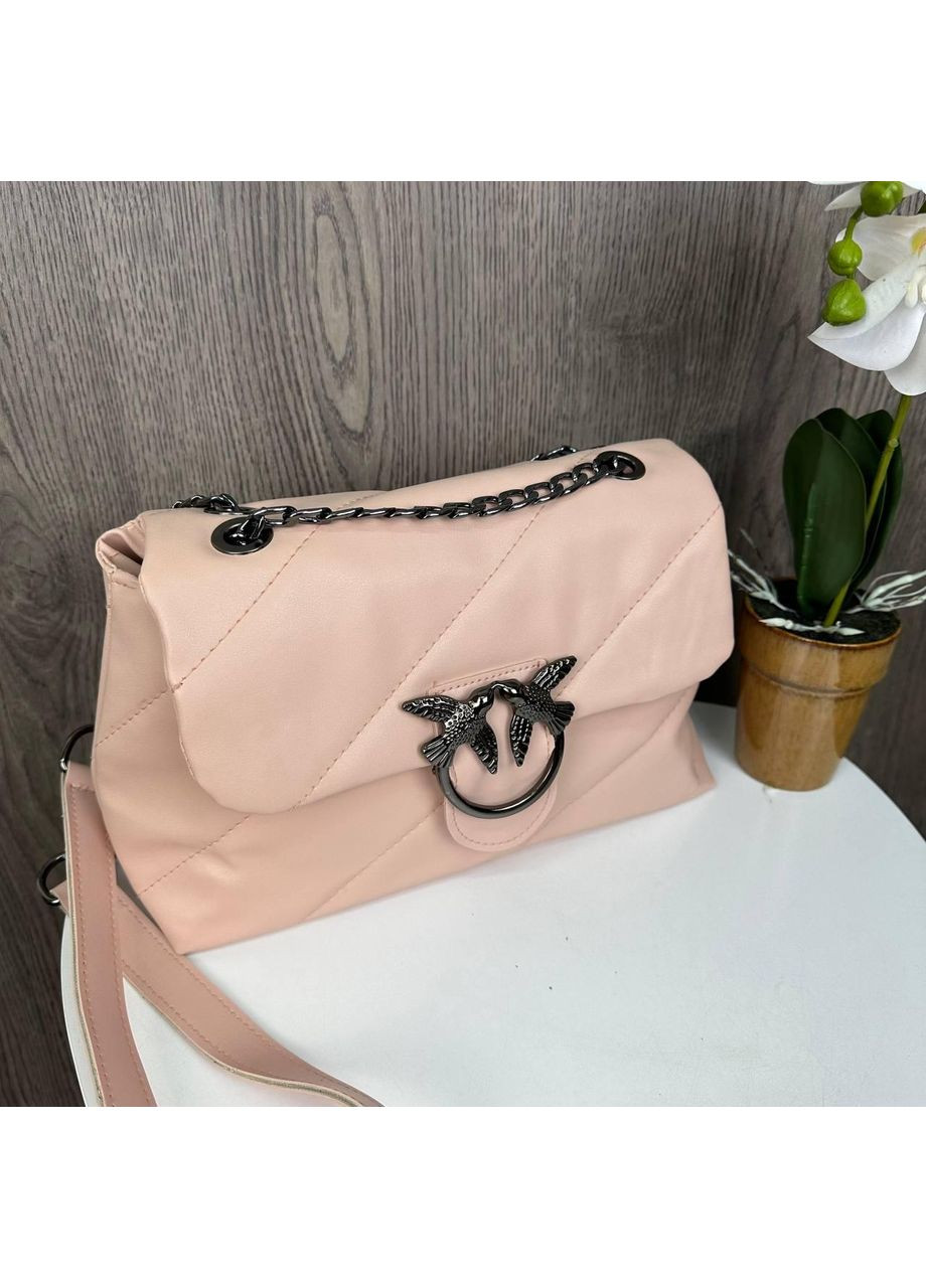 Клатч стьобаний на плече з екошкіри пудровий для жінок ProDobro (363136137)