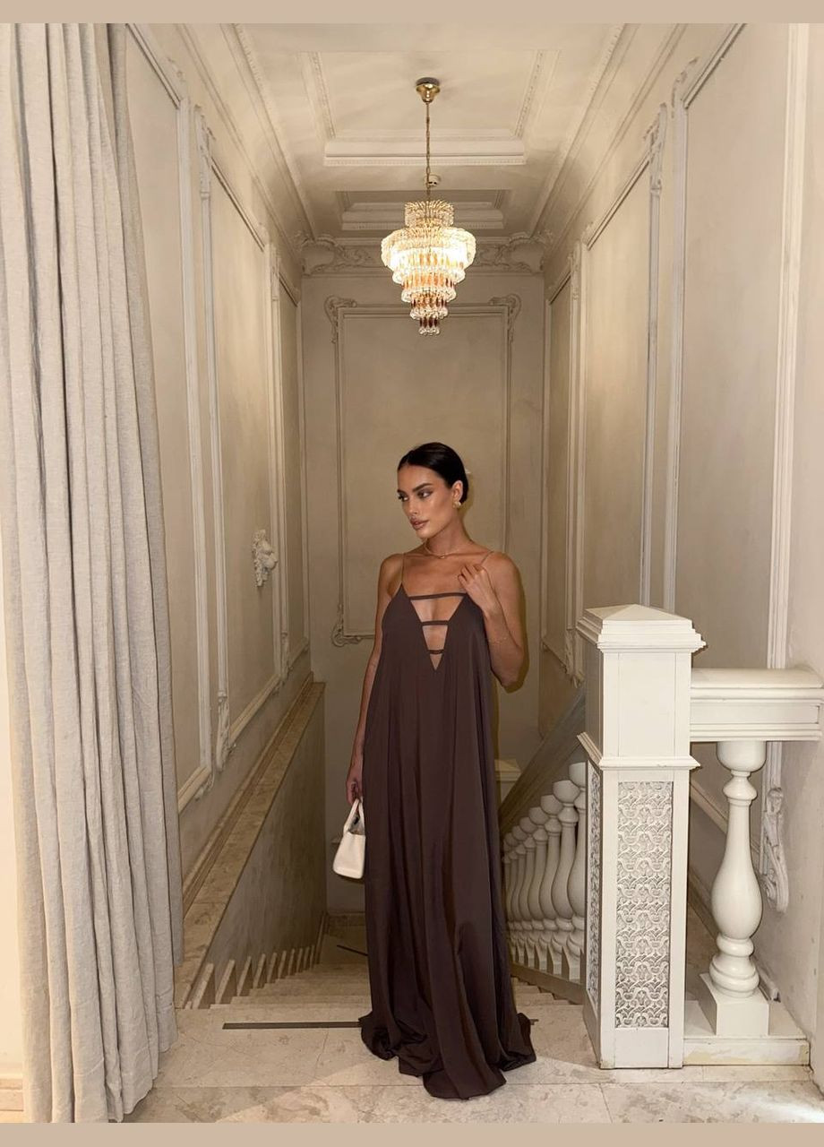 Темно-коричнева святковий, вечірня, кежуал жіноча сукня в стилі zara Style Point однотонна