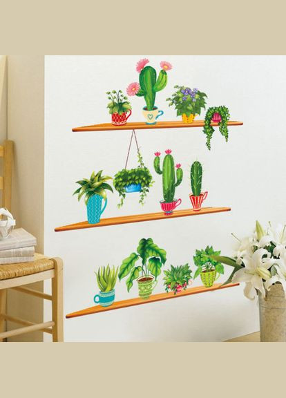 Вінілова наклейка на стіну 12 Квітків у вазонах (2 аркуші 30 х 90 см) Б259-1 No Brand (302678843)