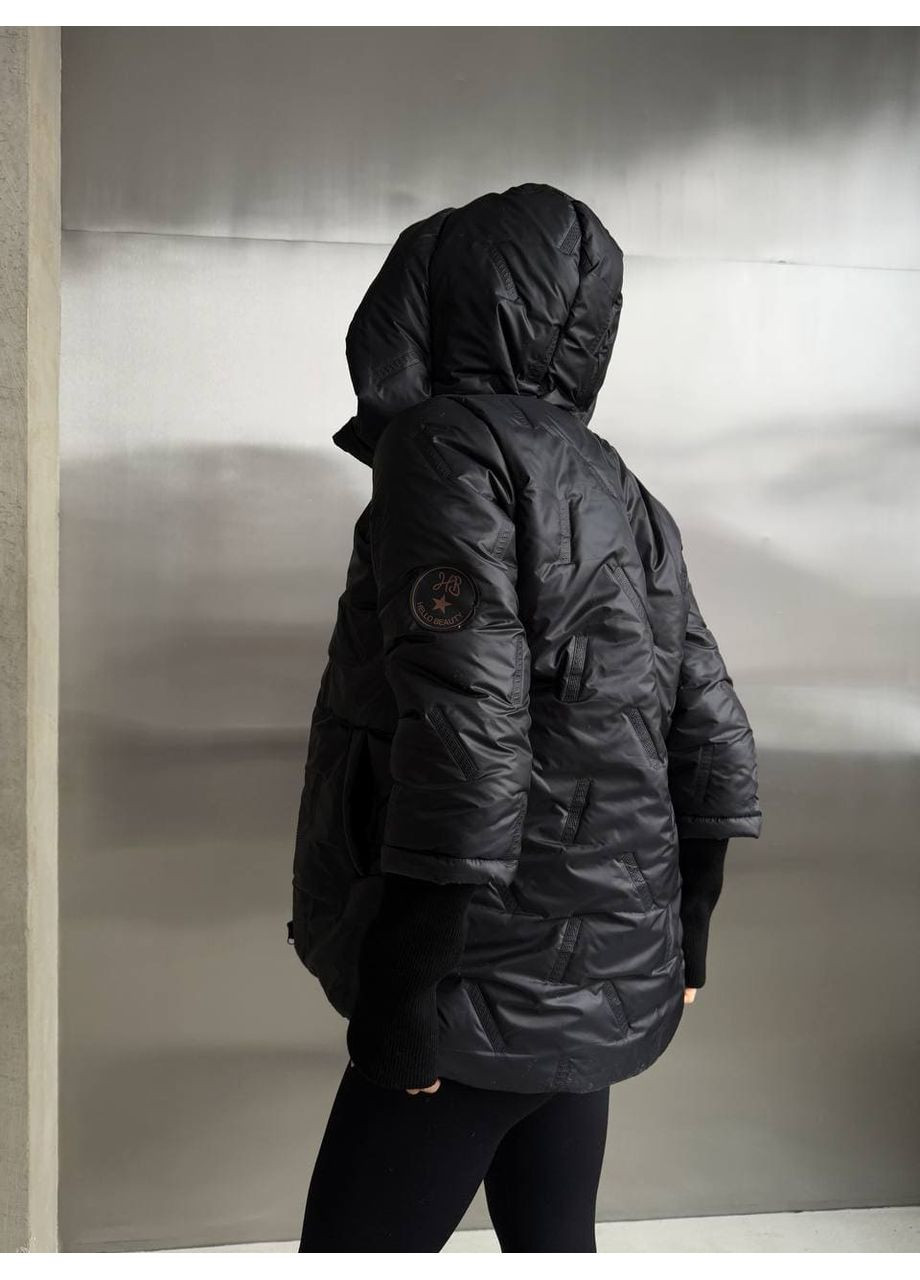 Чорна демісезонна жіноча куртка демісезонна чорна з капюшоном утеплена плащівка для осені та весни New Trend