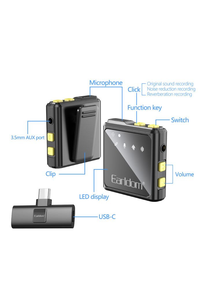 Бездротовий петличний мікрофон ET-MC10C з USB Type-C Earldom (337114264)