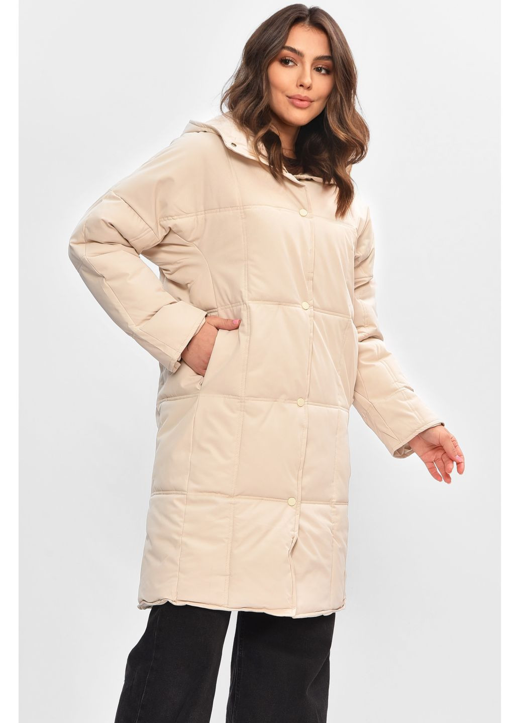 Черная демисезонная куртка женская демисезонная светло-бежевого цвета Let's Shop