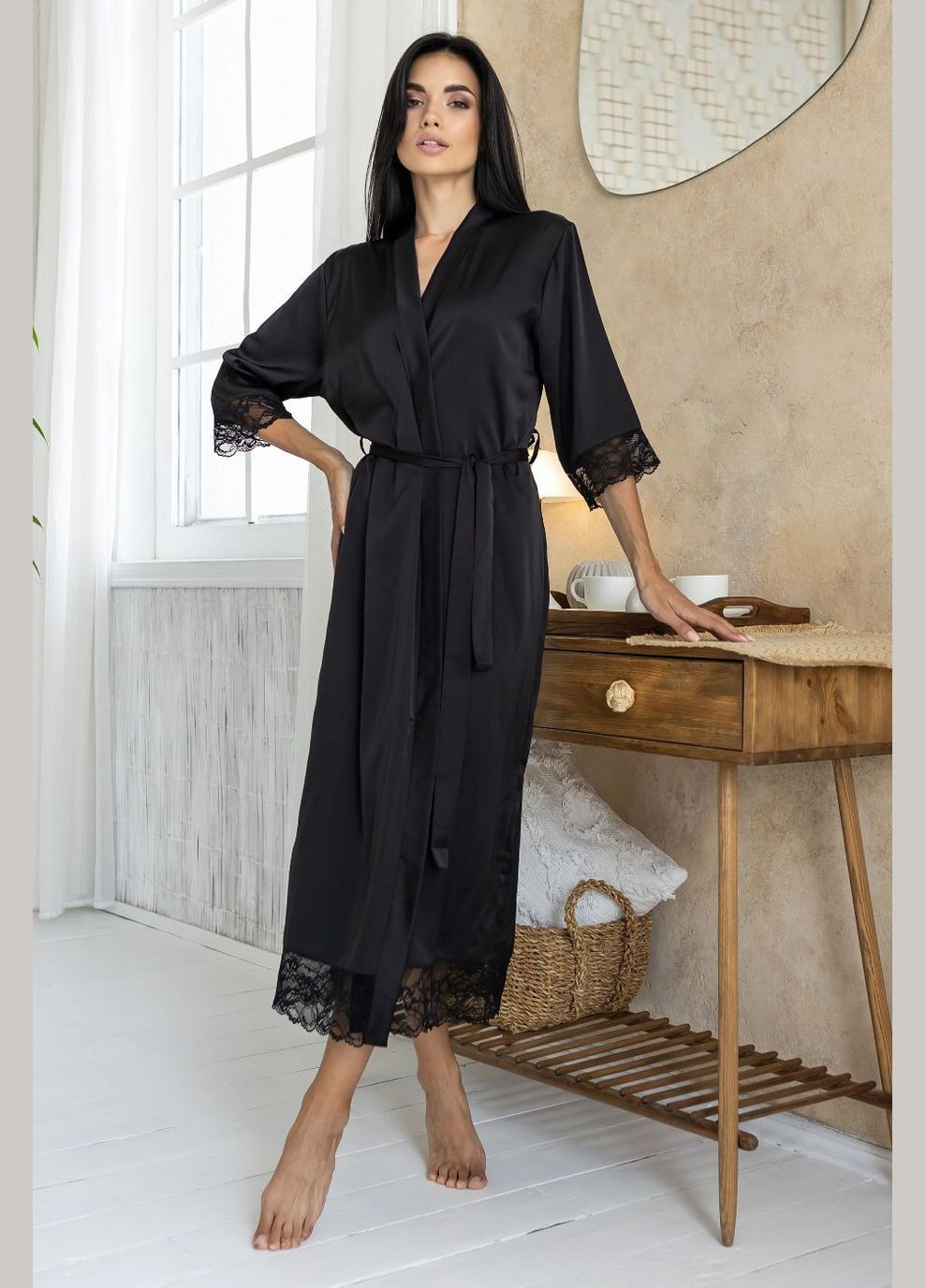 Довгий жіночий халат 125 см Хч052 Чорний MiaNaGreen (306553328)