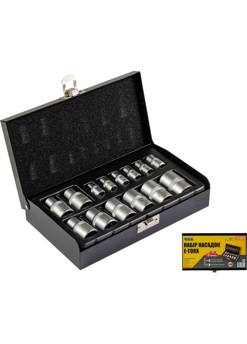 Набор головок торцевых E-TORX ¼" E4-E10 ½" E10-E22 CrV 14 шт металлический кейс 78-1414 Mastertool (364121489)