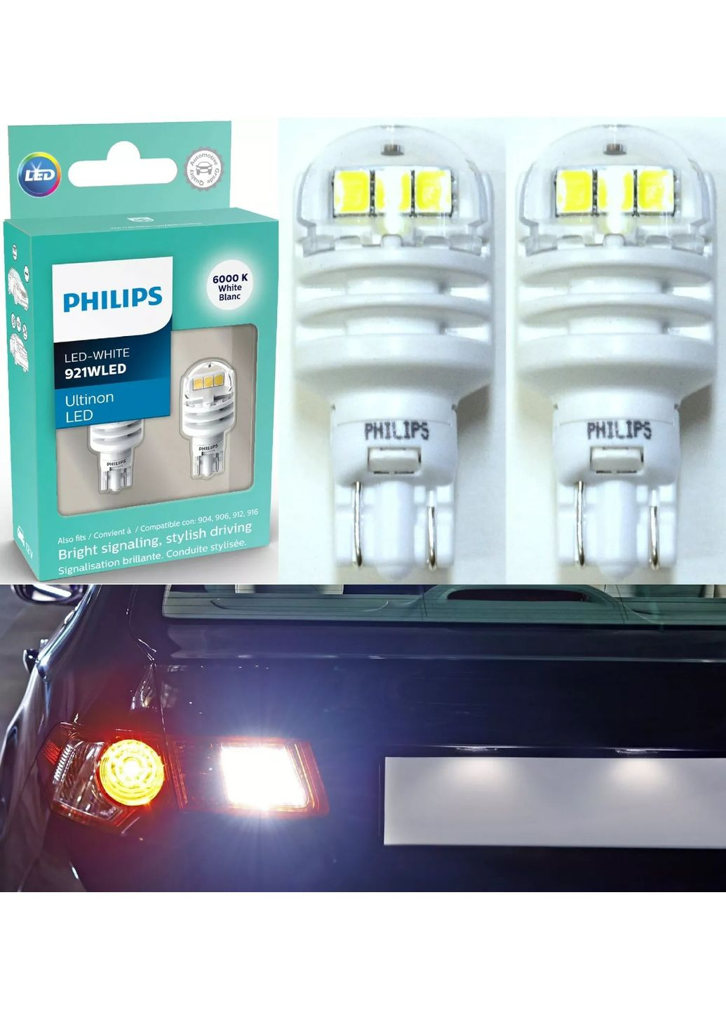 Світлодіодні лампи Ultinon 912 White 6000K 2 шт для заднього ходу Philips (352505793)