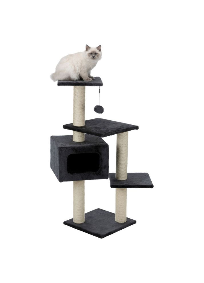 Дряпка-комплекс Palamos для котів з іграшкою на мотузці сизаль/плюш чорна 39х39х109 см Trixie (362702691)