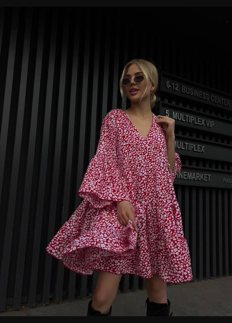 Красное кэжуал платье N.Family в горошек