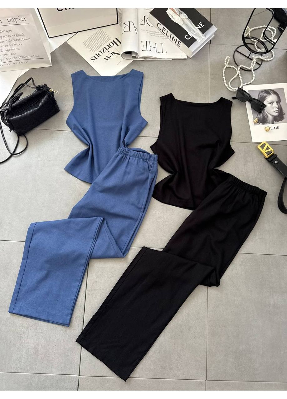 Женский льняной костюм (топ + штаны) Україна (356683125)