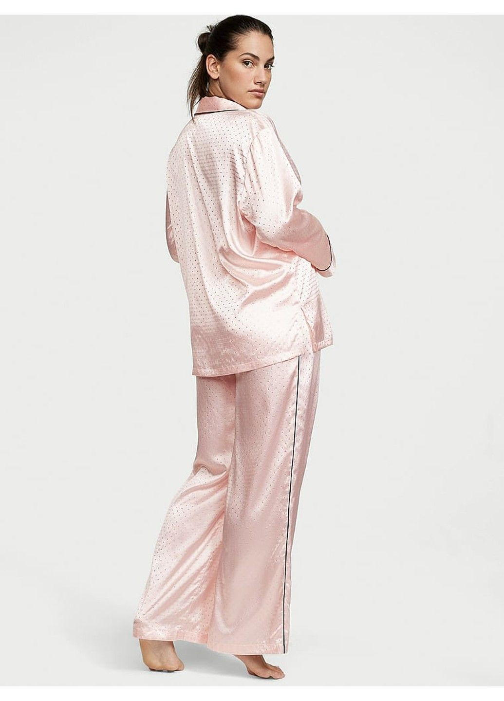 Комбинированная всесезон пижама dew drop satin long pajama set pink Victoria's Secret