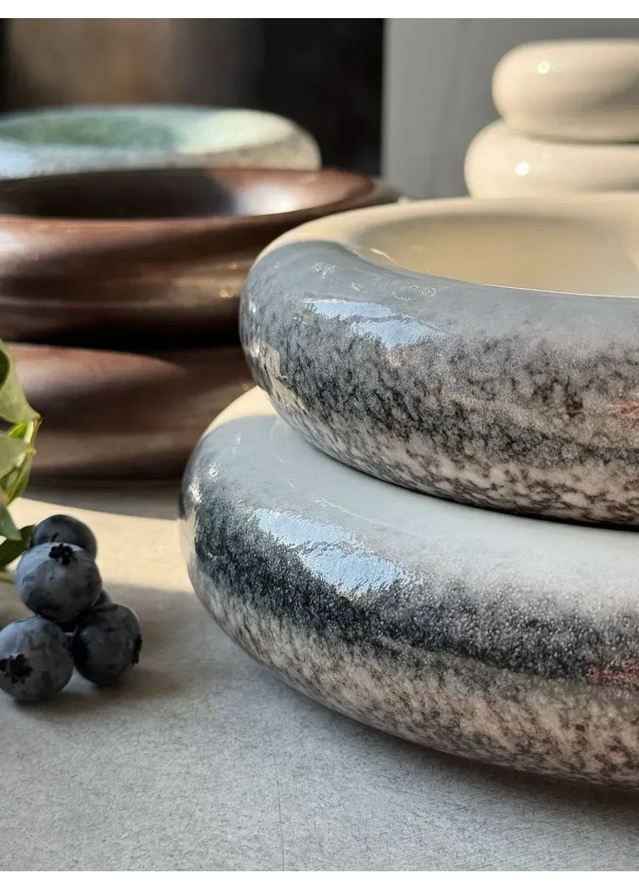 Тарелка "Каменный круг" 1шт. голубого оттенка керамическая в современном дизайне 20.3см OSM (365549079)