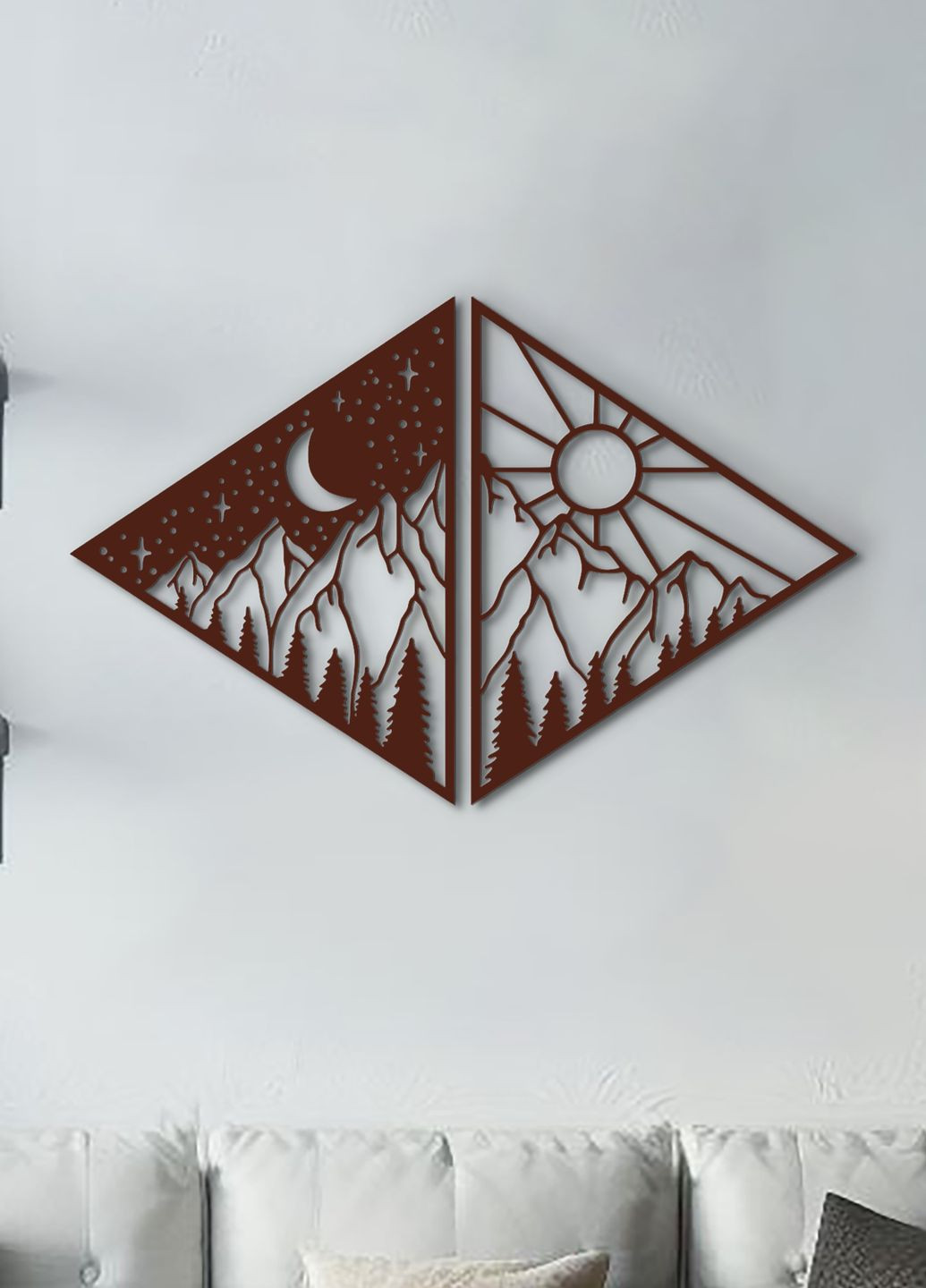 Настінний декор для дому, інтер'єрна картина з дерева "День і ніч", декоративне панно 25х38 см Woodyard (292112871)