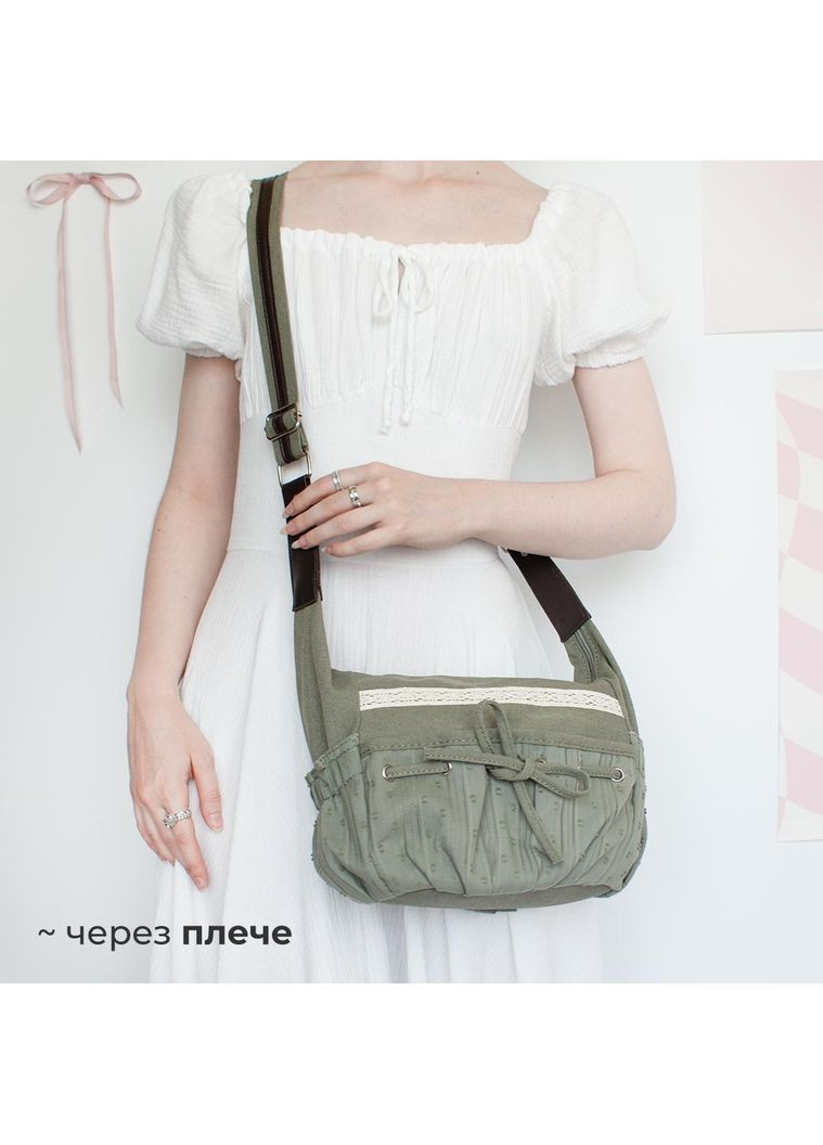 Сумка крос-боді FairyCore на блискавку місткий месенджер лоліта азійський ретро стиль оливкова з мереживом й шнурівкою аніме y2k No Brand (369153901)