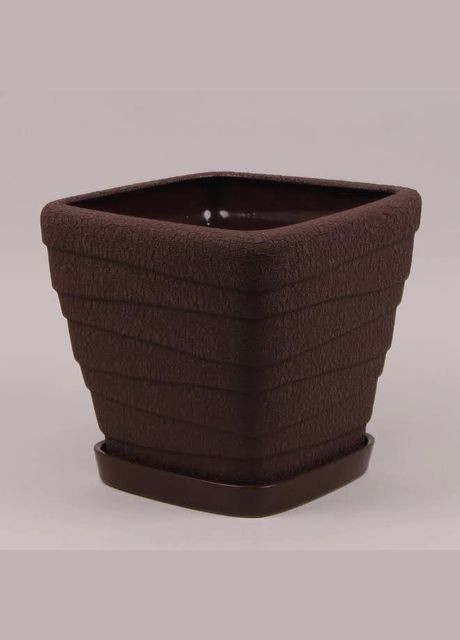 Горщик керамічний Квадрат Хвиля шовк 8 л Коричневий (10424) Flora (330134431)