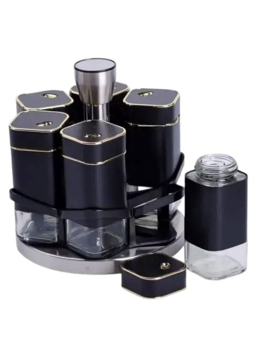 Набір баночок для спецій 6 шт на поставці по 120 мл карусель Чорний Yiwu (353304530)