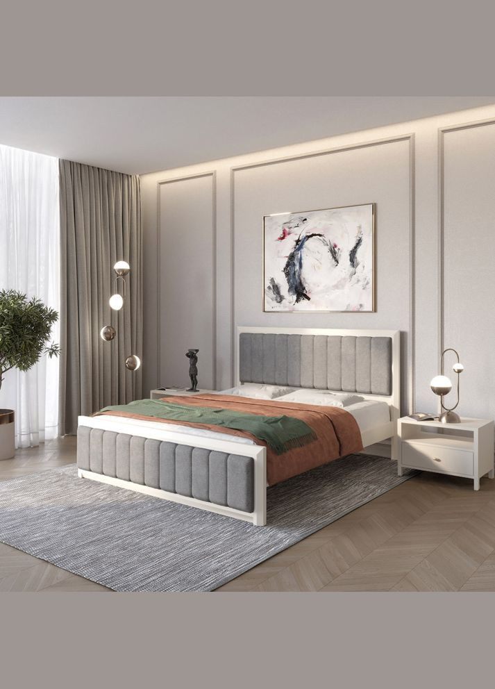 Двоспальне дерев'яне ліжко Барселона Б1 (S2005Y50R)/Аляска 93 (Сірий) 140х190 см (MBG-11884) Mebigrand (368281808)