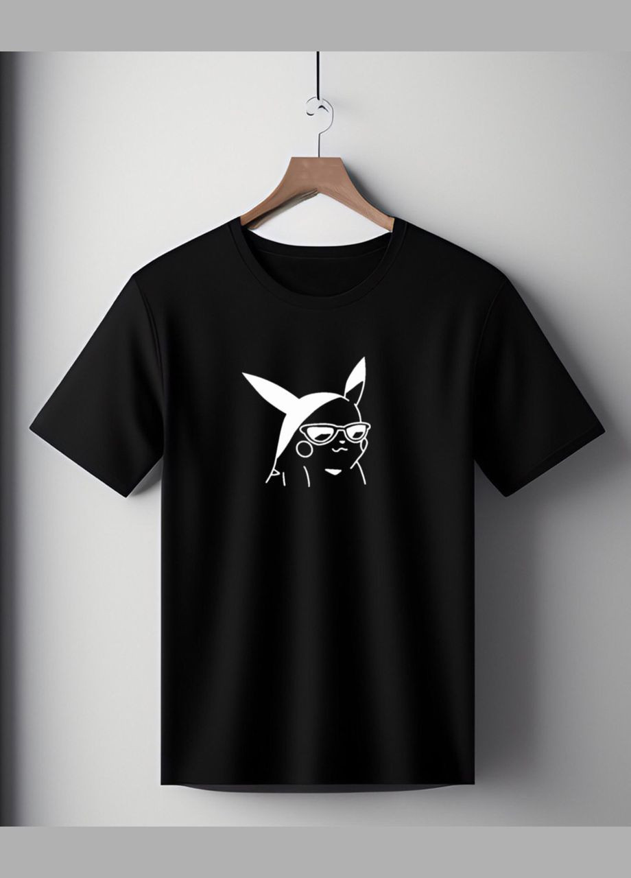 Футболка чорна оверсайз унісекс з принтом " Пікачу в окулярах " Handmade (308245276)