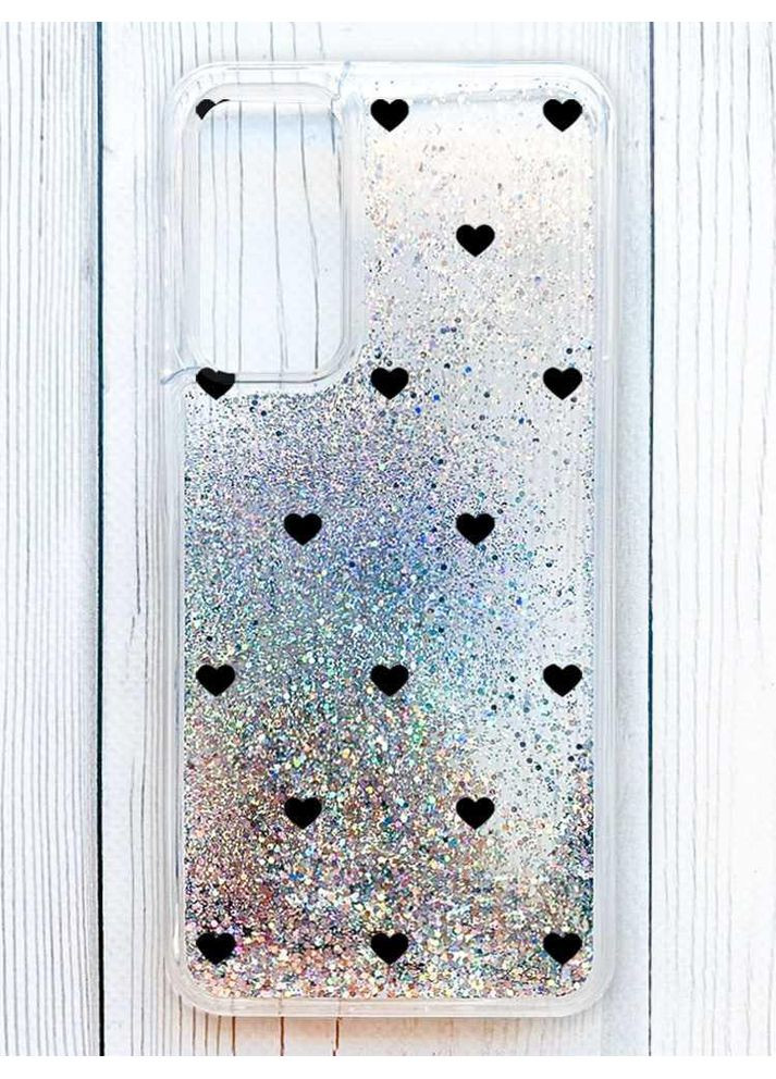 Чехол с плавающими серебряными блестками на Samsung Galaxy S24 FE Сердечка черные (принт 402) Creative (362968996)