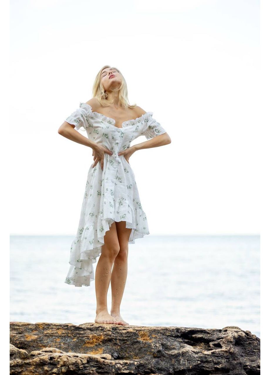 Белое хлопковое платье miranda с открытыми плечами цвет мимоза на белом milirud