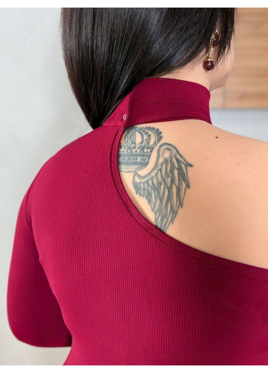 Бордовое повседневный платье из плотного рубчика с открытым плечом • элегантное и соблазнительное • замеры в описании GD/GL Модний простір однотонное