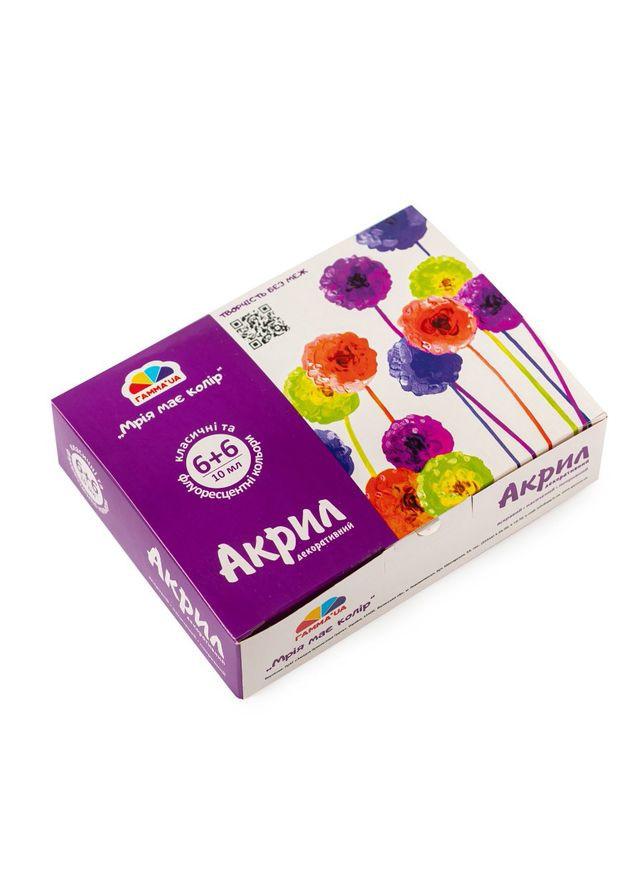 Акриловые краски флуоресцентные "Творчество" 400506, 12 цветов по 10 мл ГАММА'UA (336333943)