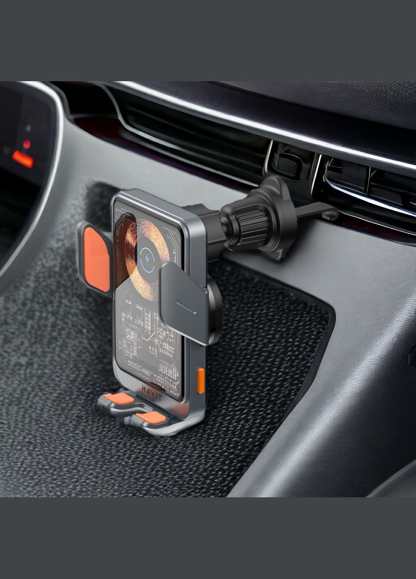 Держатель телефона с беспроводной зарядкой HVW3033 15W Black/Silver Havit (282313589)