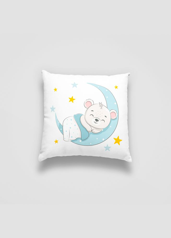 Подушка декоративна з дитячим оригінальним принтом "Сплячий білий мишка на місяці. Sleeping bear" Push IT Кавун (316095856)