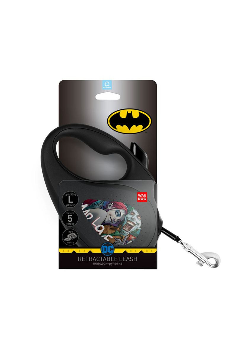 Повідець-рулетка для собак R-leash "Сумащене кохання" L до 50 кг 5 м світловідбивна стрічка Чорний WAUDOG (364751764)