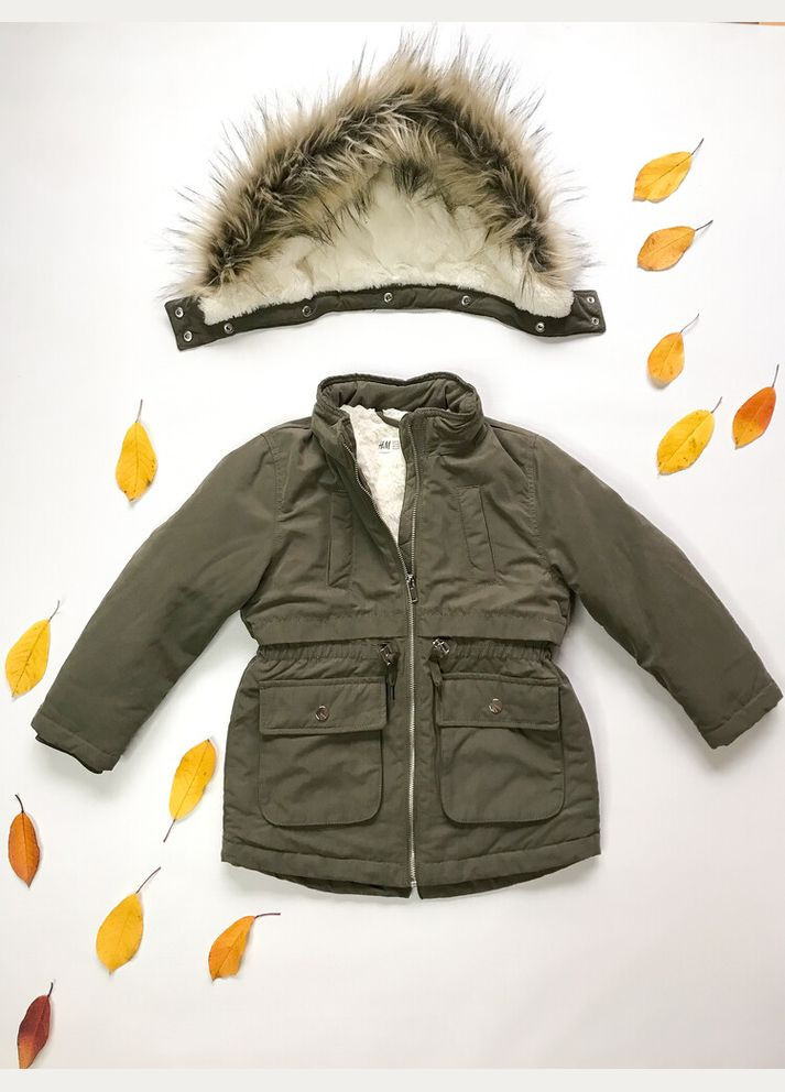Оливковая (хаки) зимняя куртка парка 110-116 см хаки артикул л922 H&M