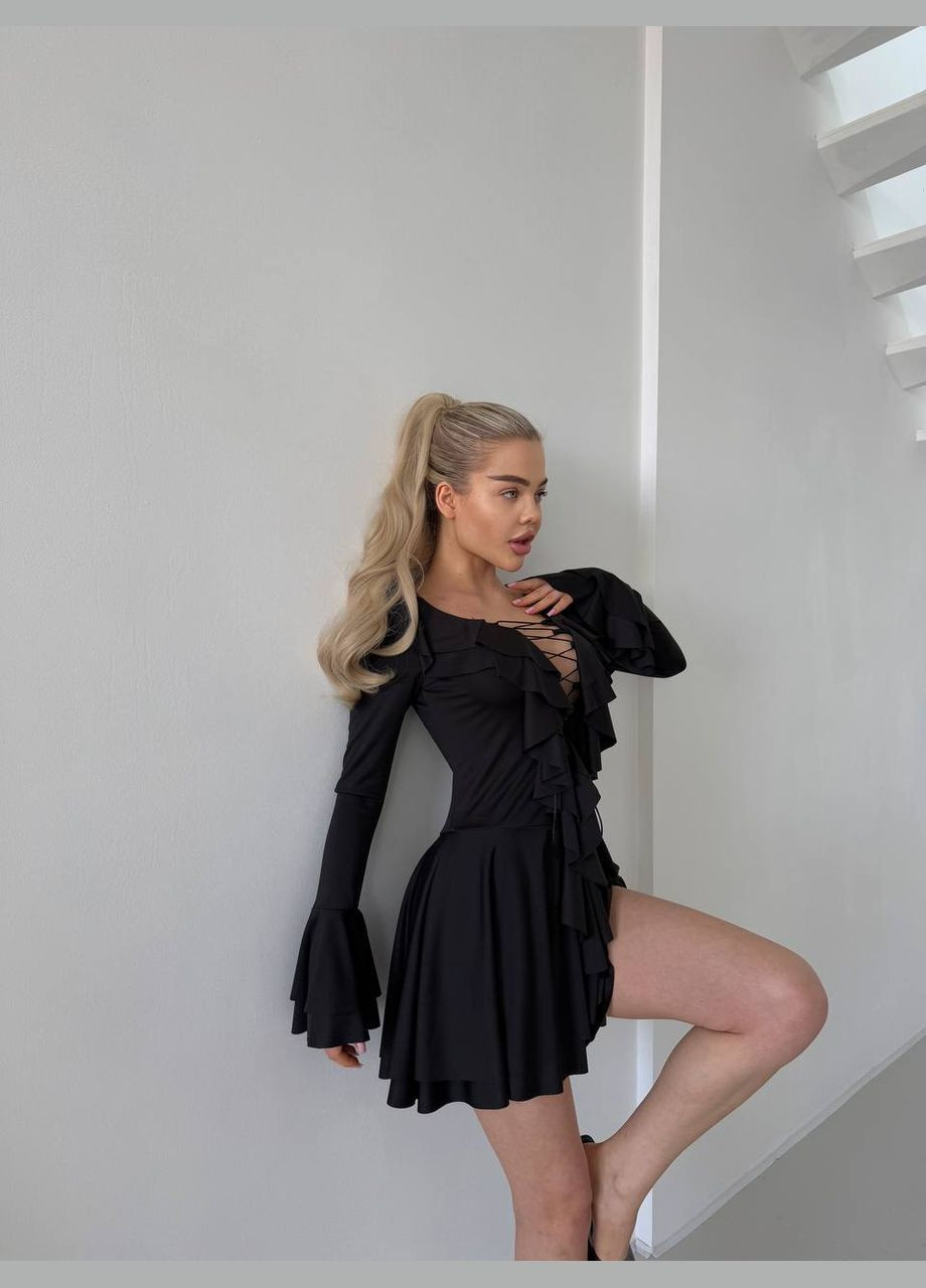 Чорна повсякденний сукня DK/DL Мода без кордонів однотонна