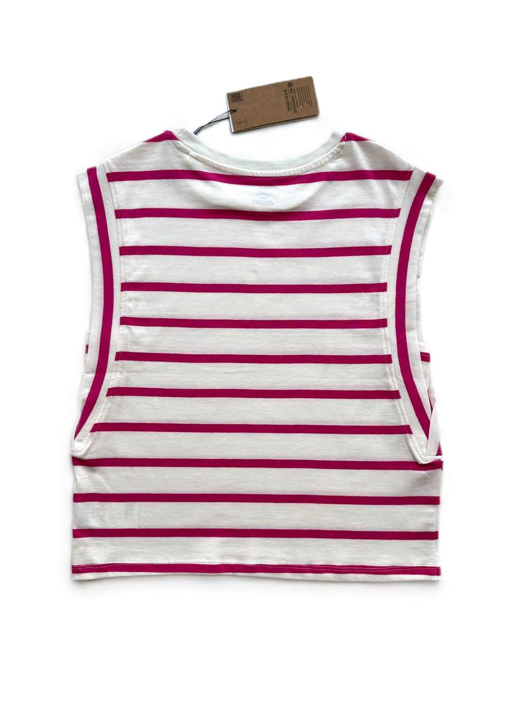 Розовая летняя футболка без рукавов полосатая бело-розовая 2000-74 (152 см) OVS