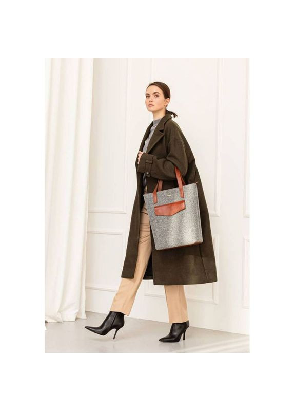 Фетровая сумка женская через плечо шоппер D.D. с кожаными коричневыми вставками BlankNote (302008818)