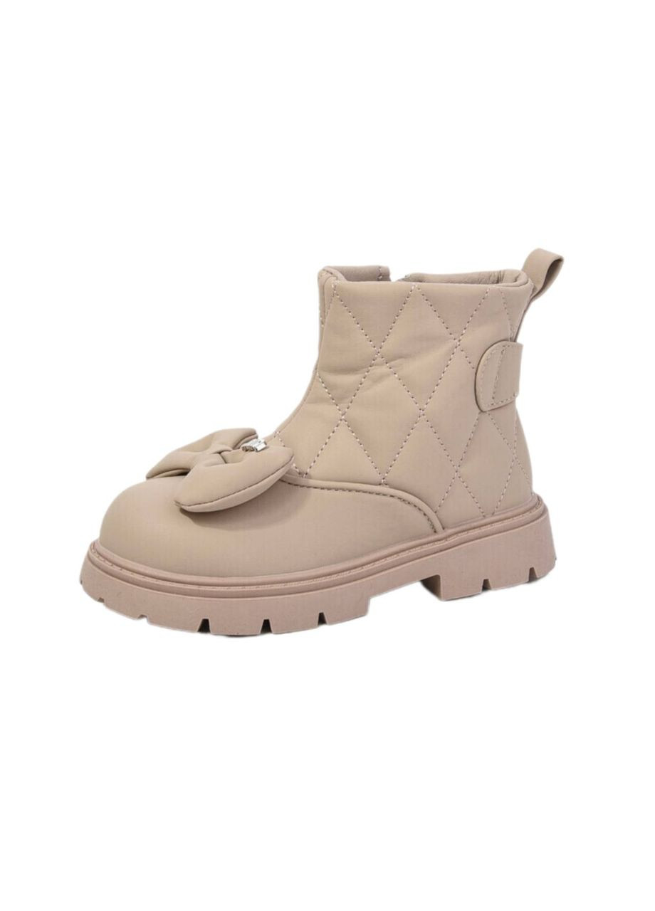 Бежевые осенние ботинки бант шанель дев. искусственная кожа +флис 1515-4 GFB