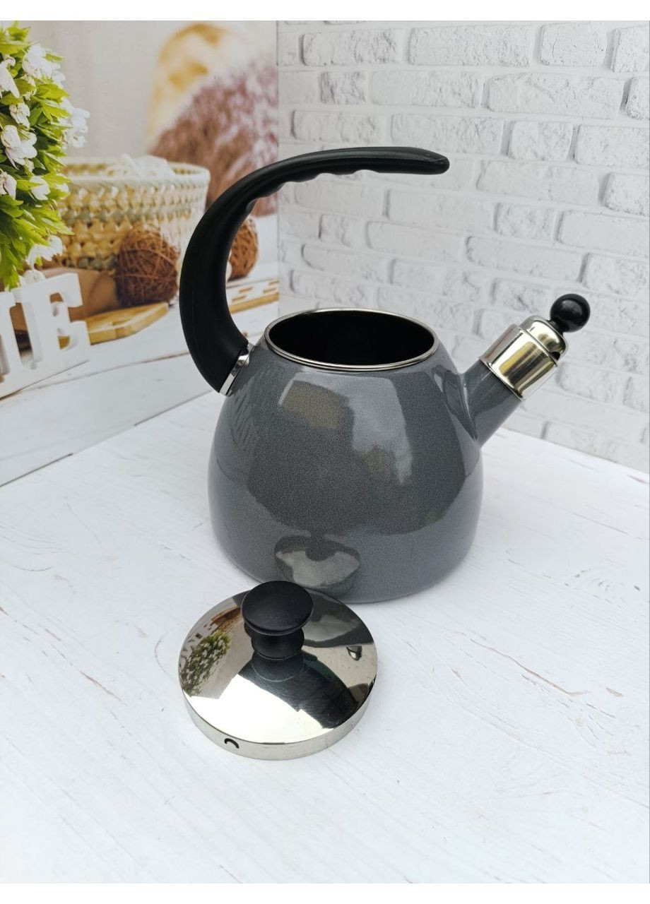 Чайник со свистком KM-1040C эмалированный 2.5 л Серый Kamille (364674965)