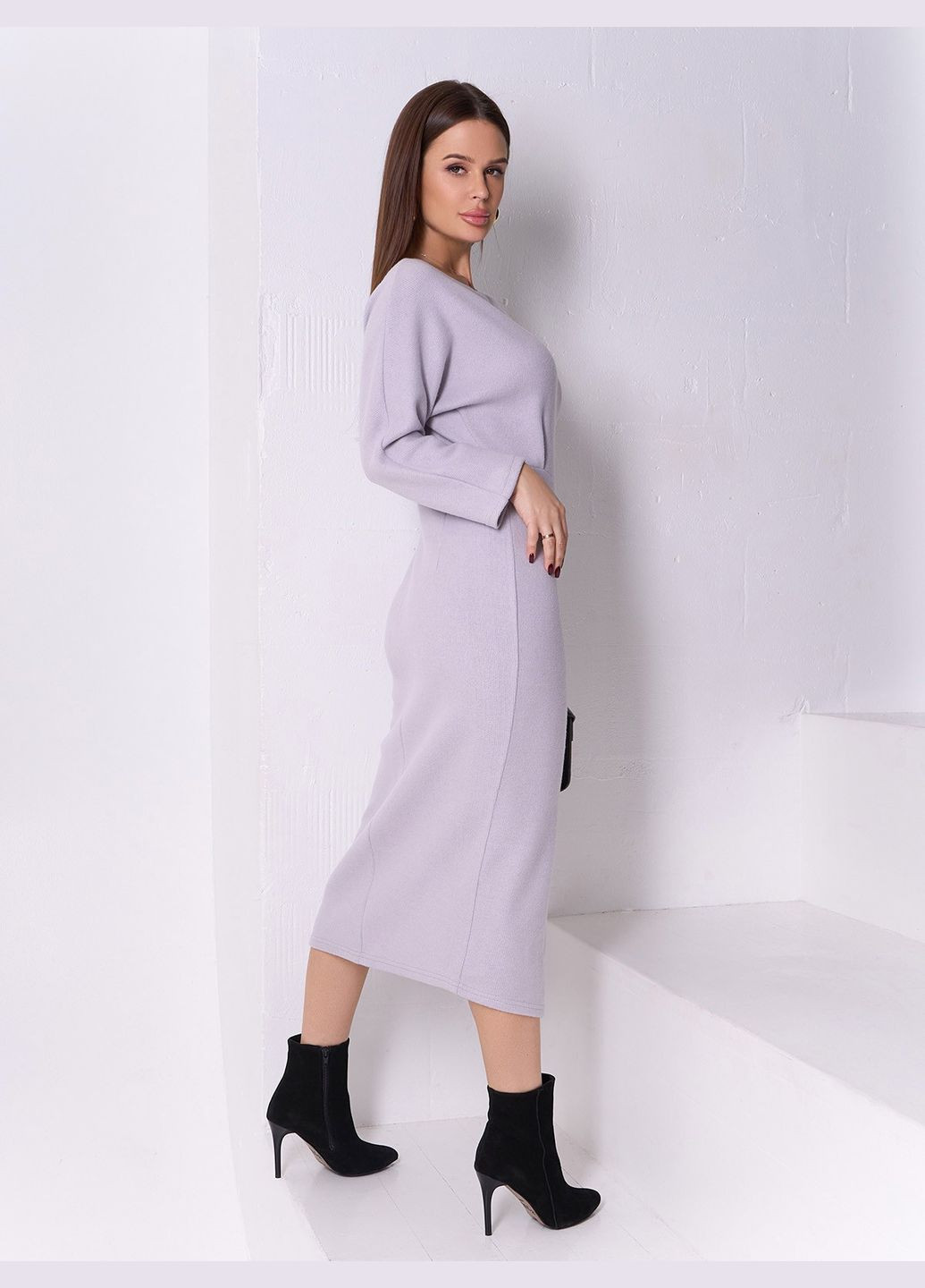 Серое праздничный, коктейльное, деловое, повседневный, кэжуал, вечернее стильное ангоровое платье-карандаш с разрезом No Brand