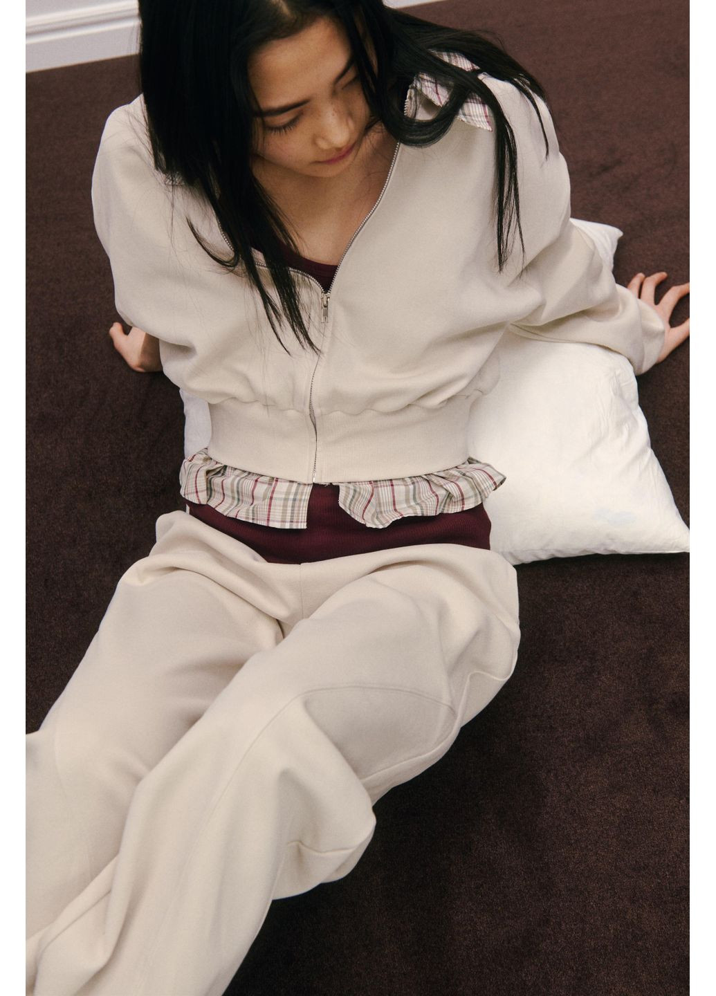 Бежевий світшот із попліновою вставкою Zara (356675473)