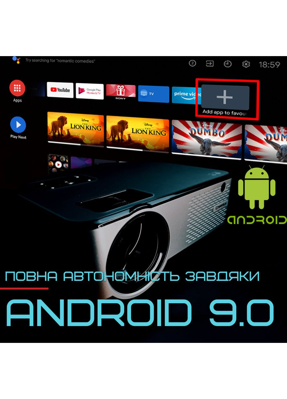 Портативний Проектор Android 9.0 Full HD 1920*1080 P + WIFI + Bluetooth з Динаміками 3200 Lumen Міні LED Проектор Домашній Cheerlux (370974497)