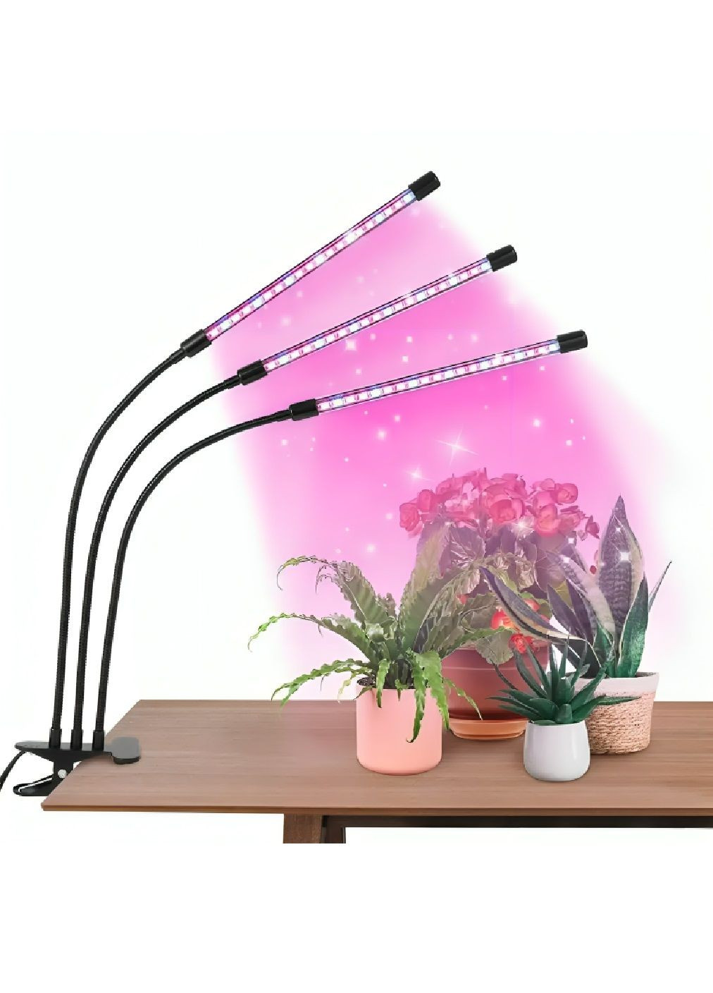 Ультрафиолетовая гибкая фитолампа на прищепке с таймером работой от USB для растений рассады 3 головки 30 w (480314-Prob) Unbranded (333380169)