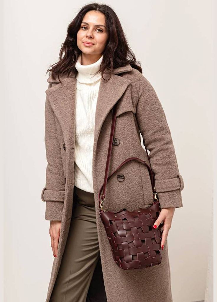 Кожаная женская плетеная сумка Пазл M бордовая Krast (A-026659) BlankNote кросс-боди (327874347)