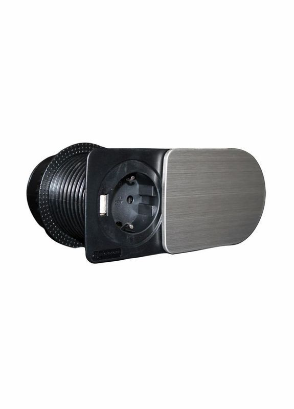 Меблева розетка компактна 1х16А, 1хUSB 2.1А, сріблястий металік, чорний Electro House (346088260)