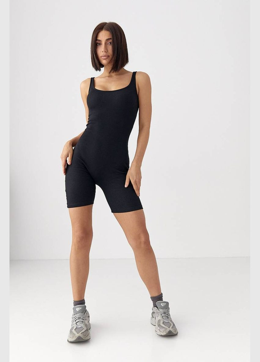 Спортивный комбинезон в рубчик Lurex Комбинезон чёрный спортивный трикотаж