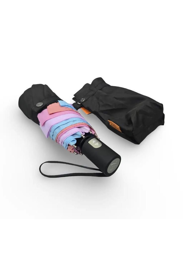 Чорна жіноча міні-парасолька автомат 4 складання frei regen fcs6004 23 см чорна з райдужною облямівкою смужкою в коробці середня (365263790)