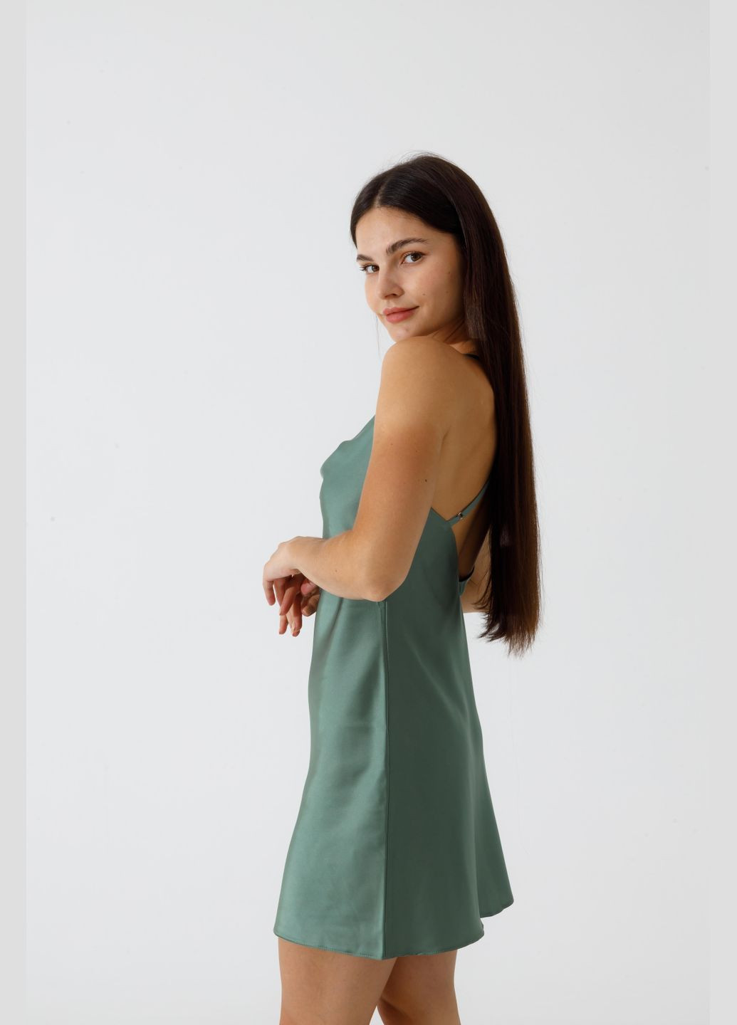 Оливкова (хакі) шовкова піжама халат + сорочка Shine