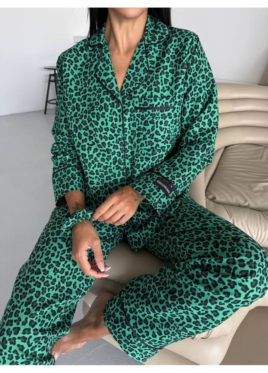 Зелена всесезон піжама жіноча - домашній костюм сорочка + брюки No Brand