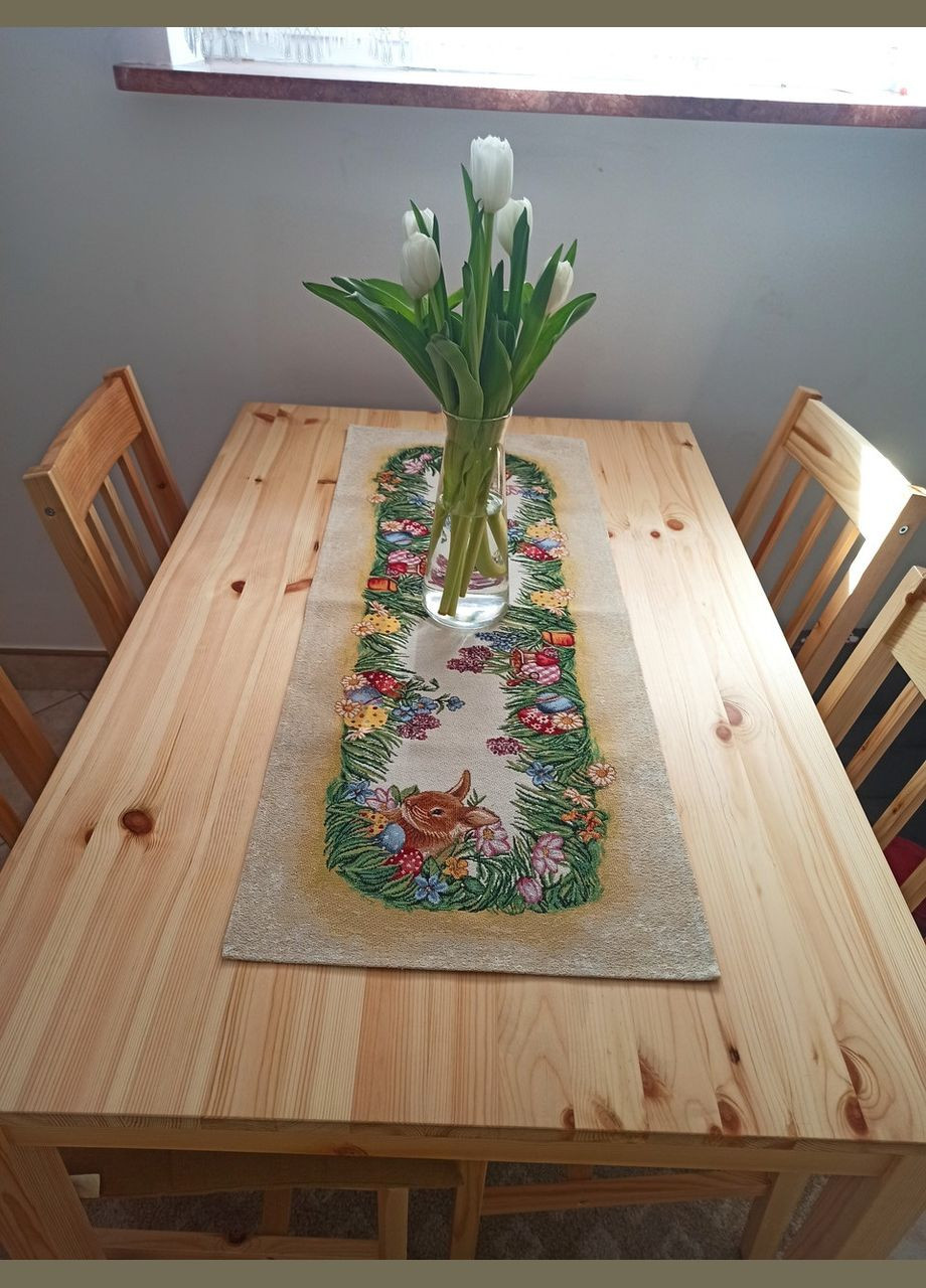 Ранер на стіл з іспанського гобелену великодня декоративна доріжка Пасхальна з "зайчиками" 45, 140 Maystat (305664976)