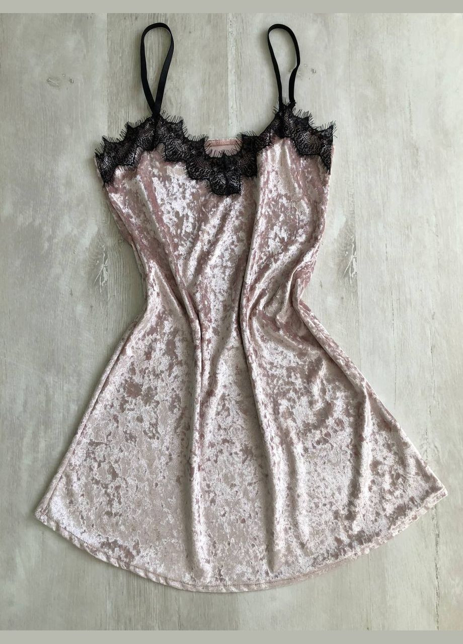 Комбінована жіночий велюровий халат та пеньюар двійка пудра Modashoping