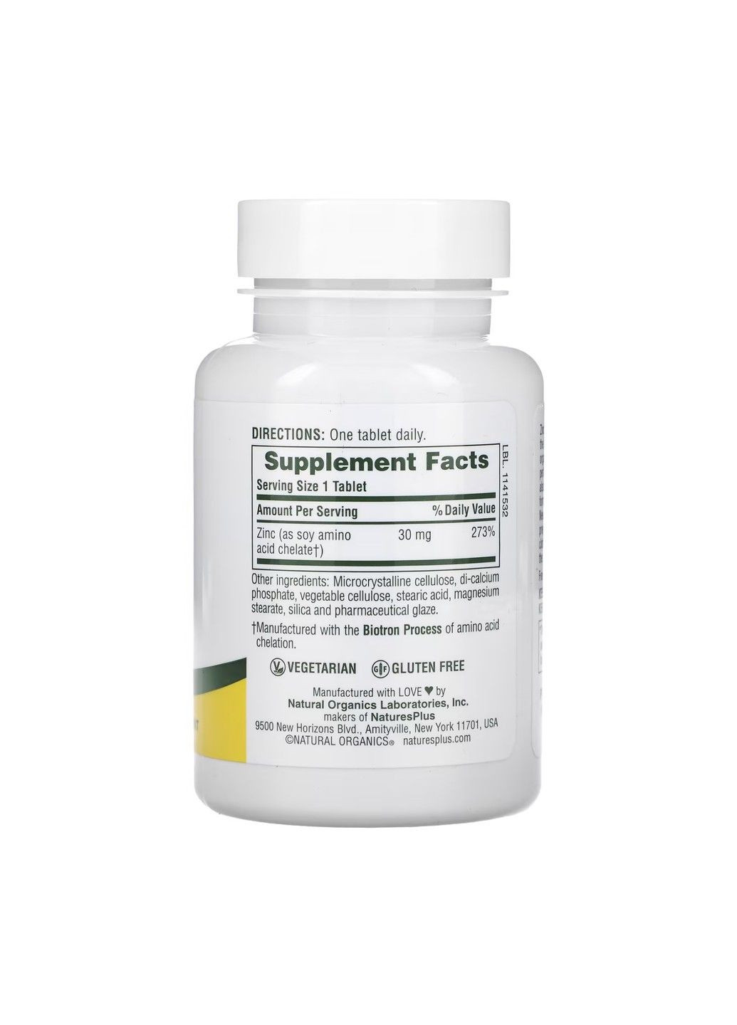 Zinc, цинк, 30 мг, 90 таблеток Natures Plus (347599970)