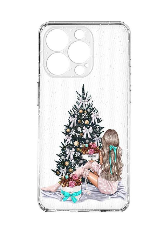 Прозрачный чехол с защитой камеры на iPhone 15 Pro Max:: Девушка возле ёлки (принт 139) Creative (362965921)
